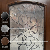 Close-up of rain glass panel on fiberglass entry door showing textured privacy glass detail and light diffusion