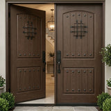 Solid wood double front entry door with the left door slightly opened FD05 door