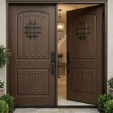 Solid wood double front entry door with the right door slightly opened FD05 door