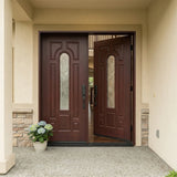 Solid fiberglass double front entry door with the right door slightly opened fd280b