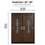60 x 80 fiberglass double front entry door dimensions and frame size diagram for fd280b door