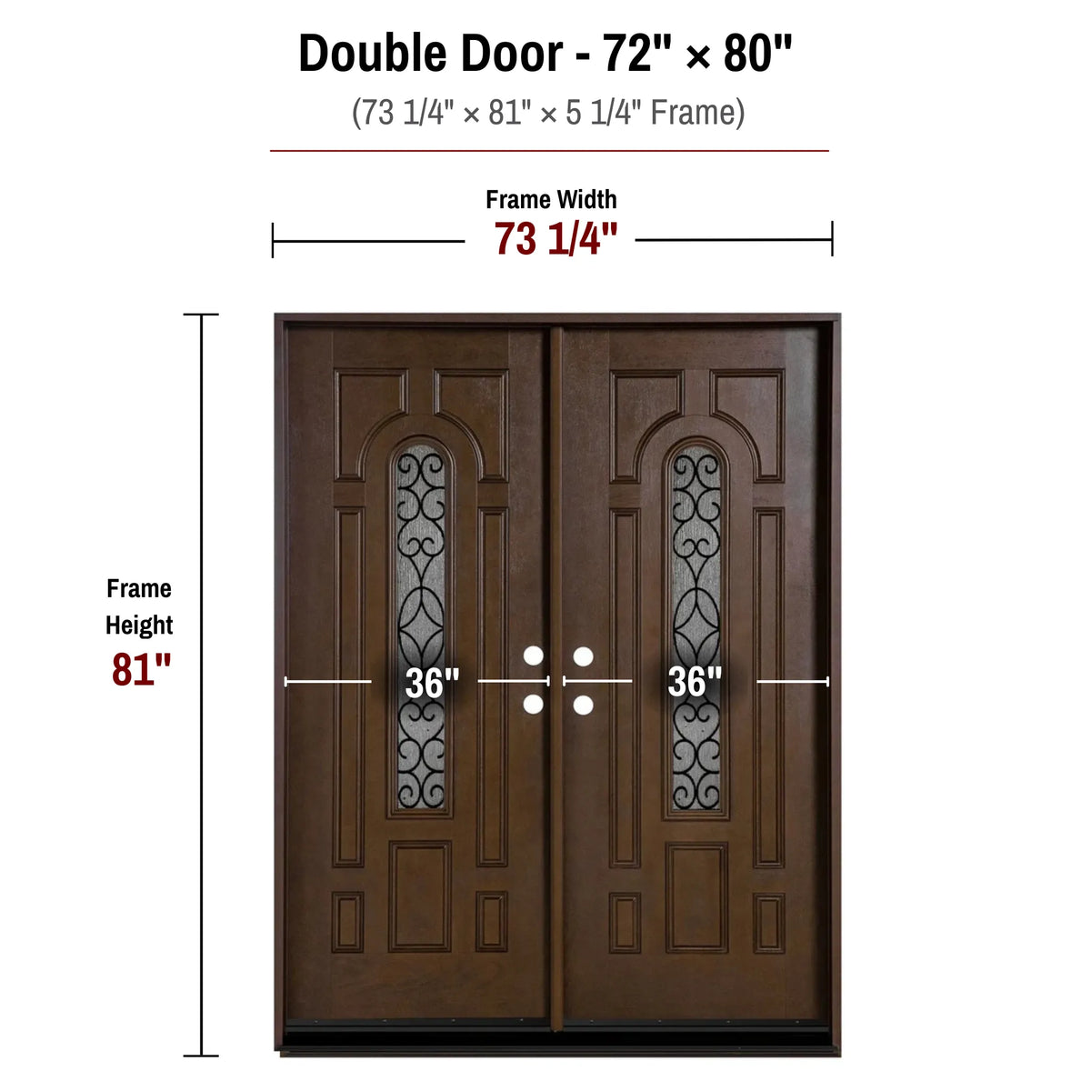 72 x 80 fiberglass double front entry door dimensions and frame size diagram for fd280b door