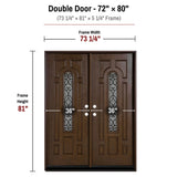 72 x 80 fiberglass double front entry door dimensions and frame size diagram for fd280b door