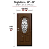 36 x 80 fiberglass single front entry door dimensions and frame size diagram for fd800w
