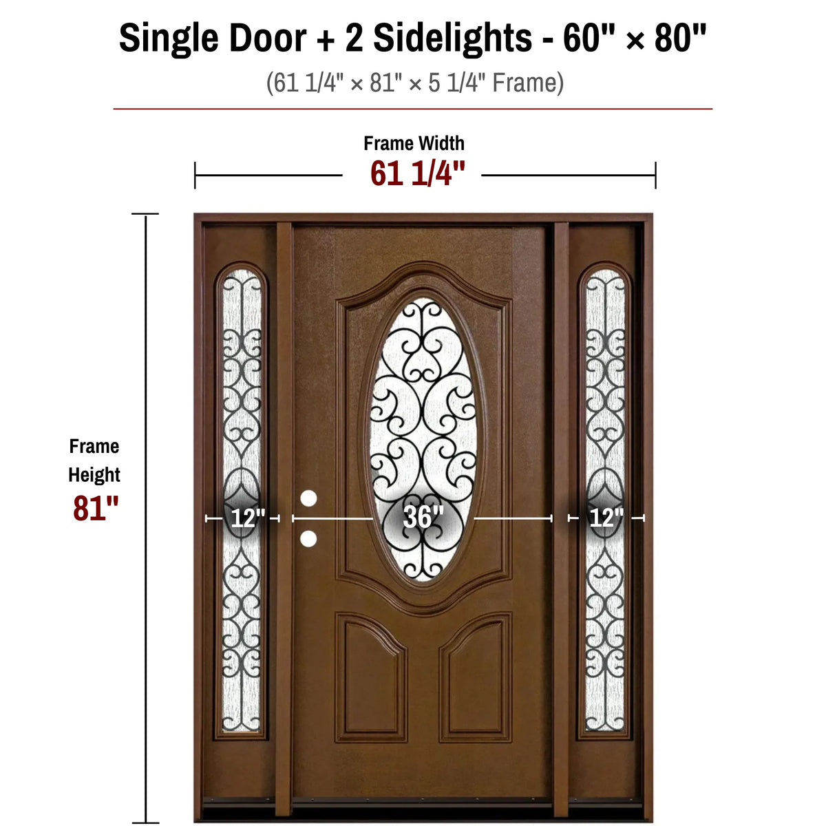 60 x 80 fiberglass single front entry door with sidelights dimensions and frame size diagram for fd800w