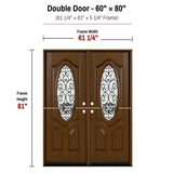 60 x 80 fiberglass double front entry door dimensions and frame size diagram for fd800w