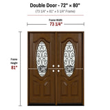 72 x 80 fiberglass double front entry door dimensions and frame size diagram for fd800w