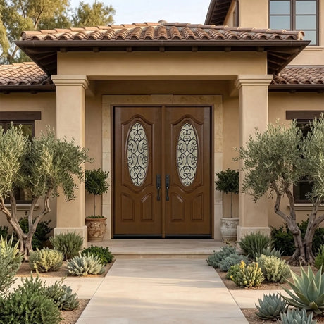 Fiberglass Door Iron Scroll Work Rain Glass FD800W