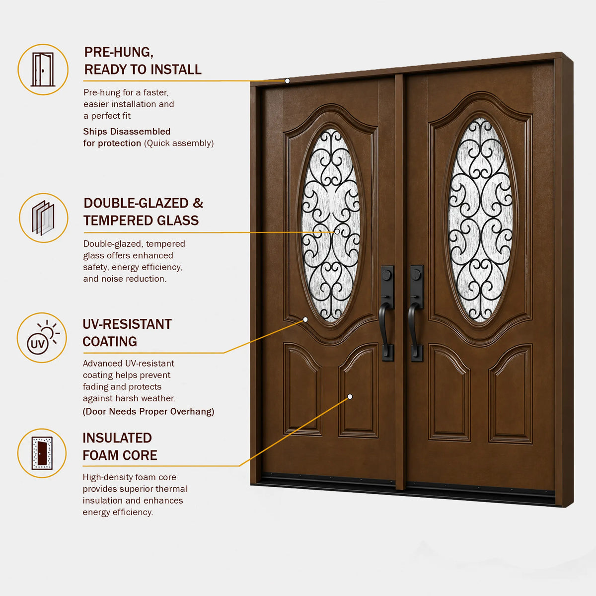 Fiberglass Door Iron Scroll Work Rain Glass FD800W