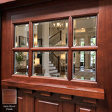 Close Up of the decorative glass and wood stain on a front entry Huntington door