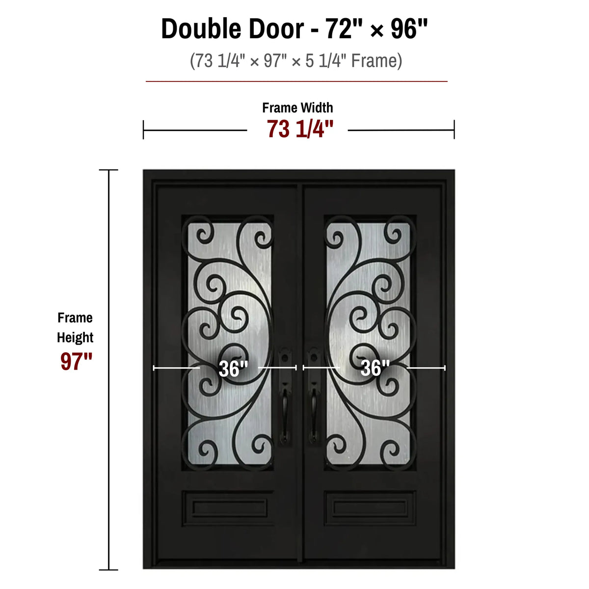 72 x 96 iron double front entry door dimensions and frame size diagram for ID01 door