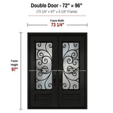 72 x 96 iron double front entry door dimensions and frame size diagram for ID01 door