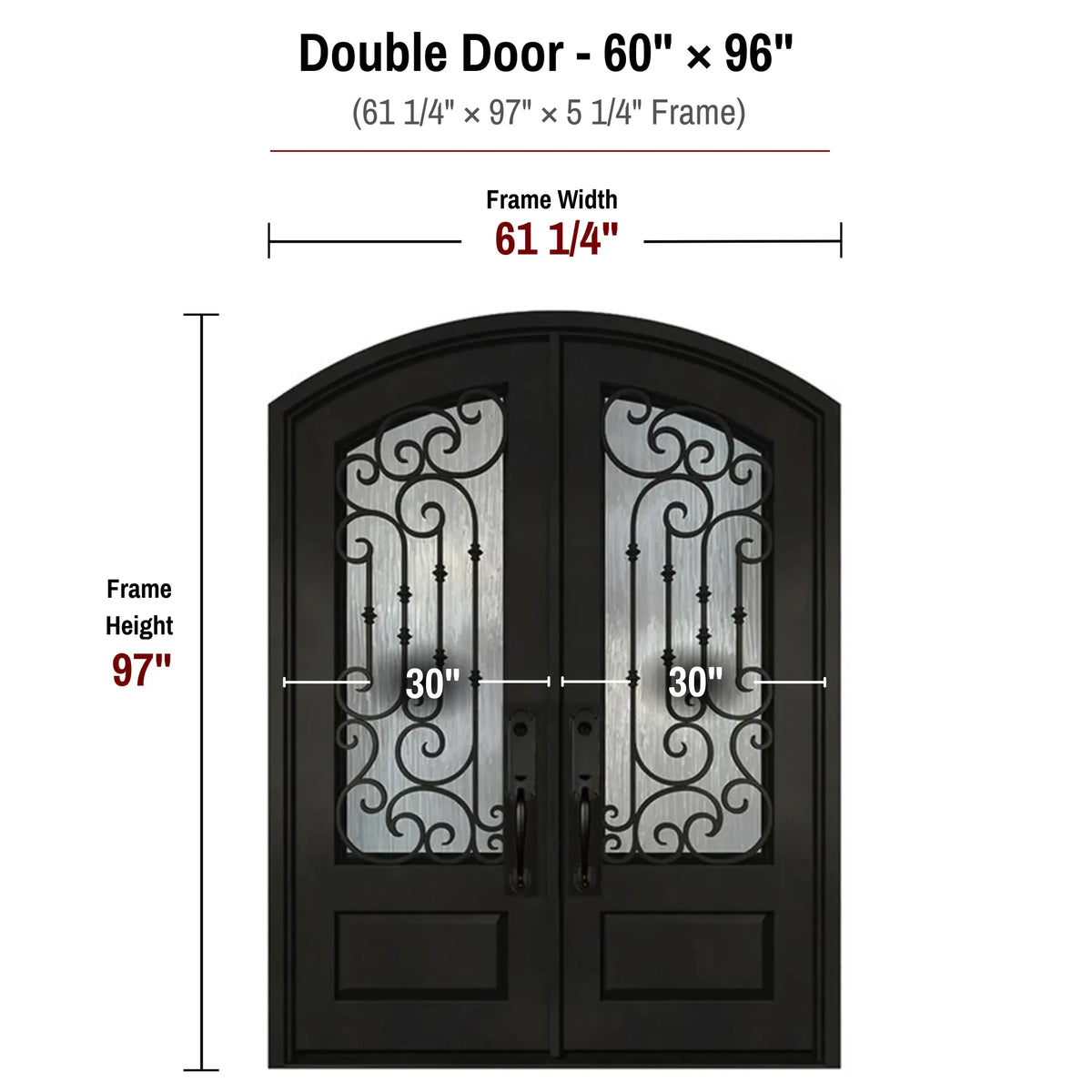 60 x 96 iron double front entry door dimensions and frame size diagram for ID02 door