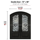 72 x 96 iron double front entry door dimensions and frame size diagram for ID02 door