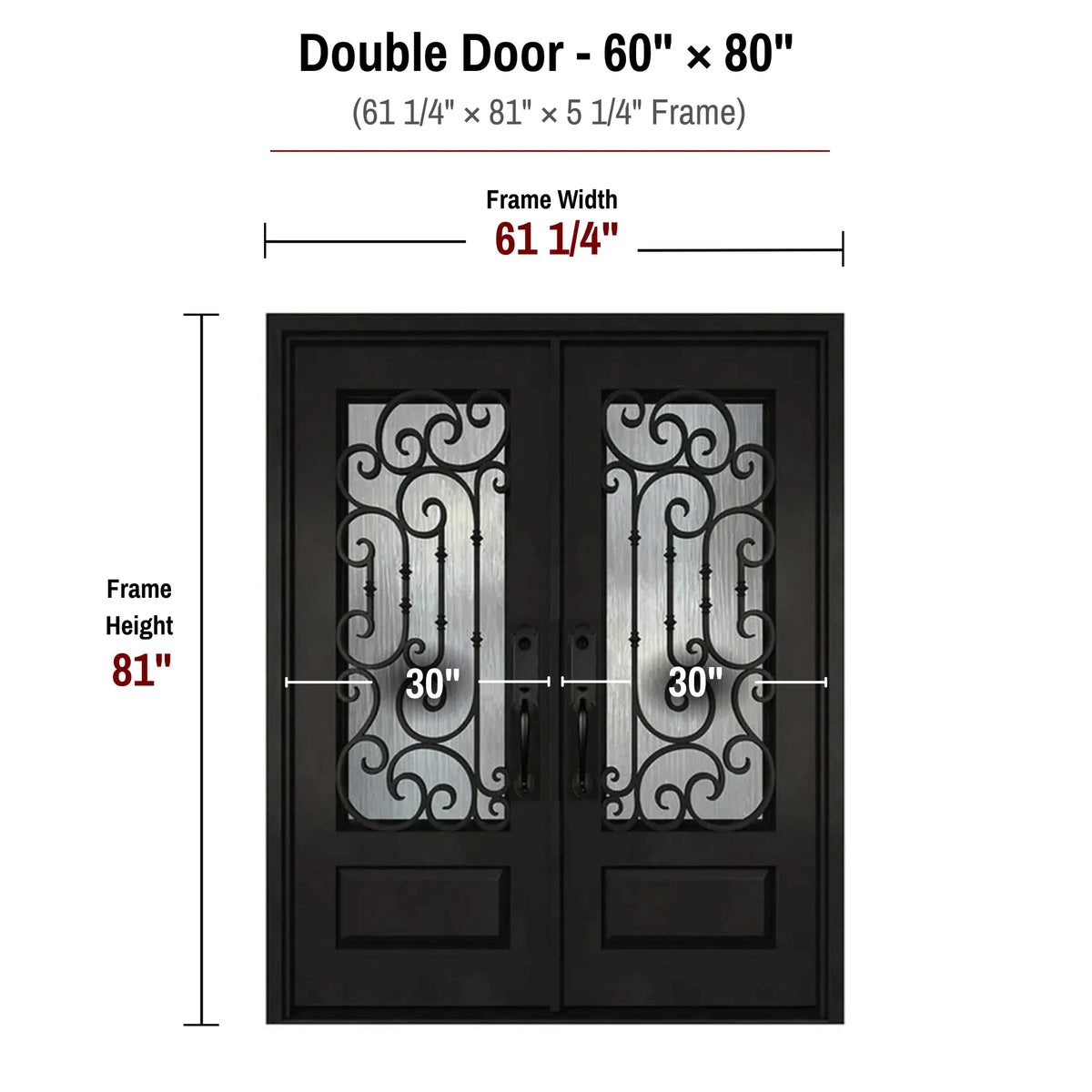 60 x 80 iron double front entry door dimensions and frame size diagram for ID03 door