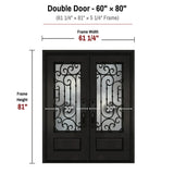 60 x 80 iron double front entry door dimensions and frame size diagram for ID03 door