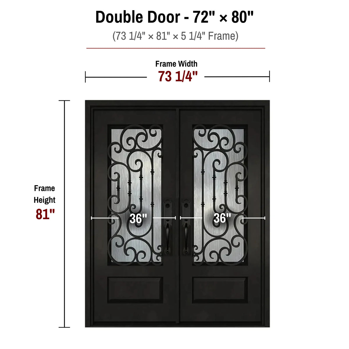 72 x 80 iron double front entry door dimensions and frame size diagram for ID03 door