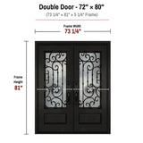 72 x 80 iron double front entry door dimensions and frame size diagram for ID03 door