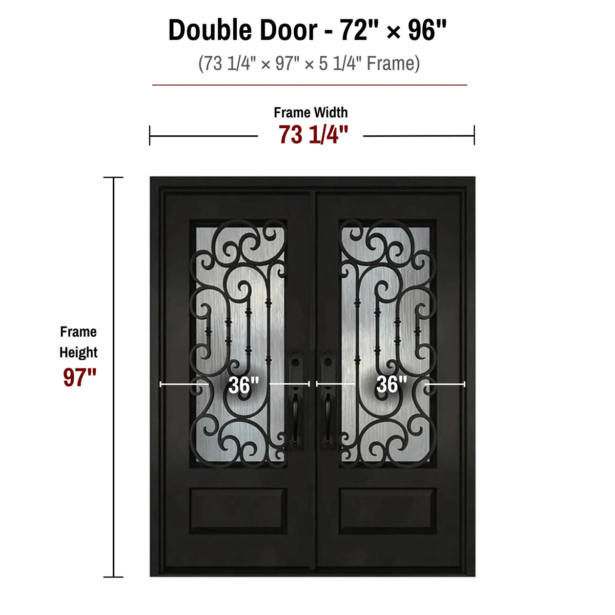 72 x 96 iron double front entry door dimensions and frame size diagram for ID03 door