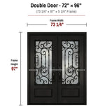 72 x 96 iron double front entry door dimensions and frame size diagram for ID03 door