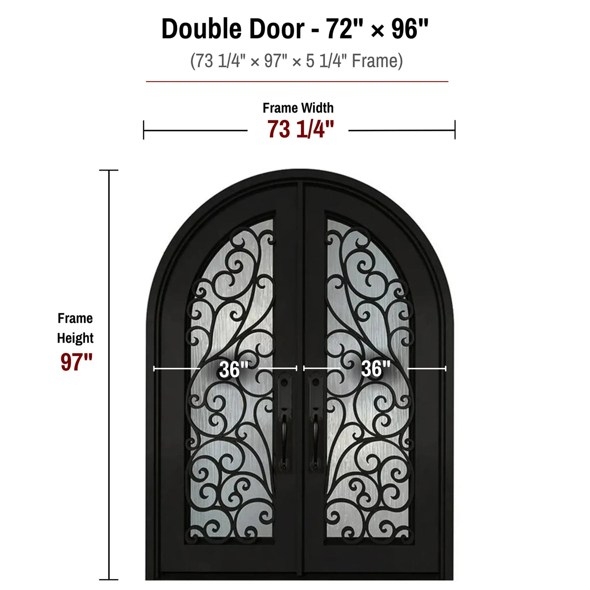 72 x 96 iron double front entry door dimensions and frame size diagram for ID04 door