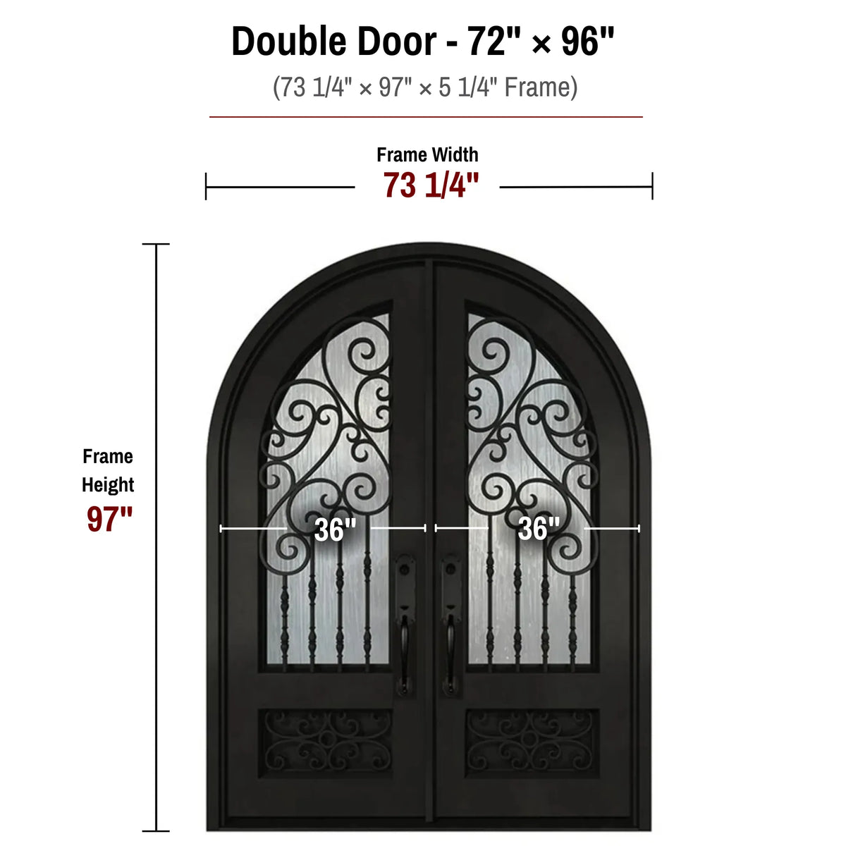 72 x 96 iron double front entry door dimensions and frame size diagram for ID05 door