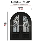 72 x 96 iron double front entry door dimensions and frame size diagram for ID05 door