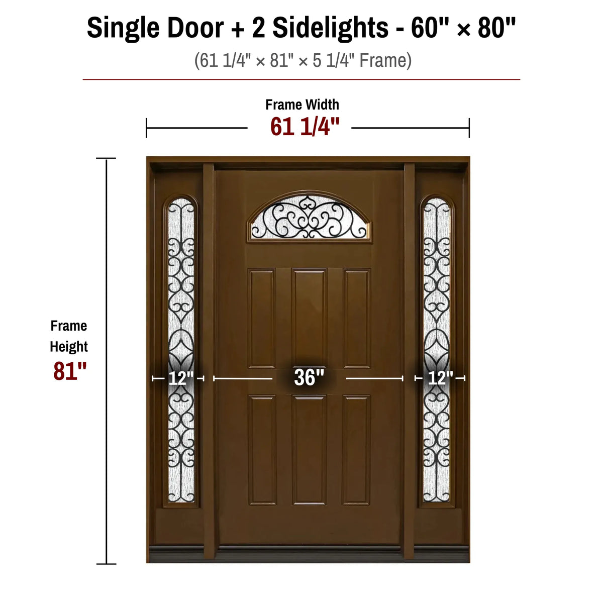60 x 80 fiberglass single front entry door with sidelights dimensions and frame size diagram for London door