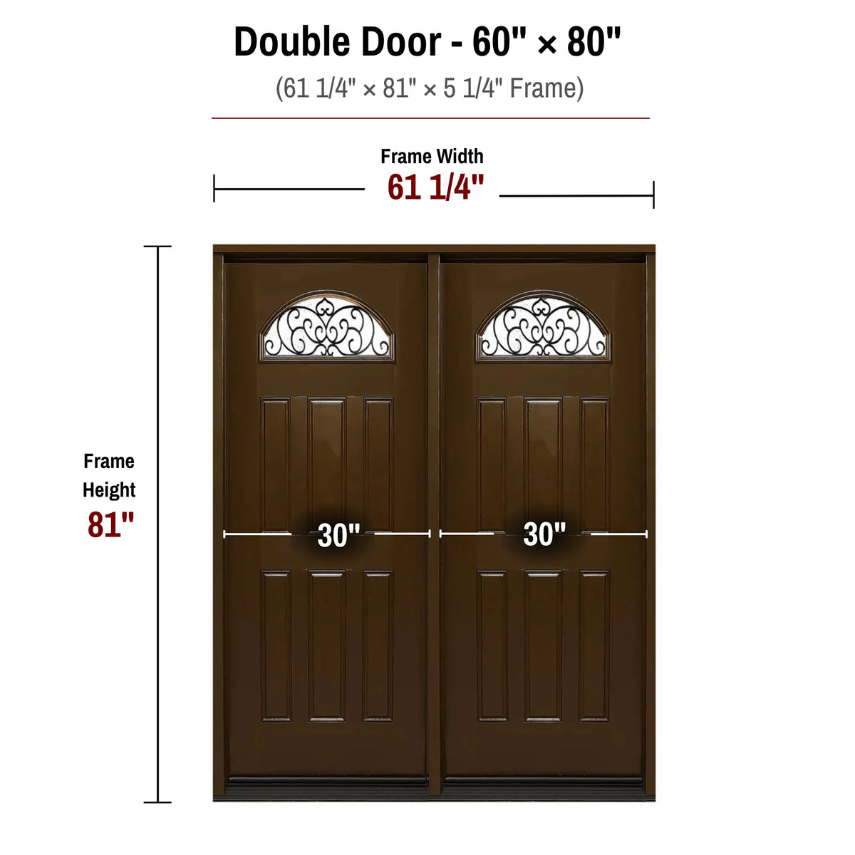 60 x 80 fiberglass double front entry door dimensions and frame size diagram for London door