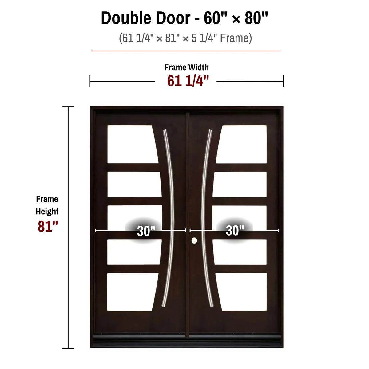 60 x 80 solid wood double front entry door dimensions and frame size diagram for M1012 door