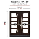 60 x 80 solid wood double front entry door dimensions and frame size diagram for M1012 door