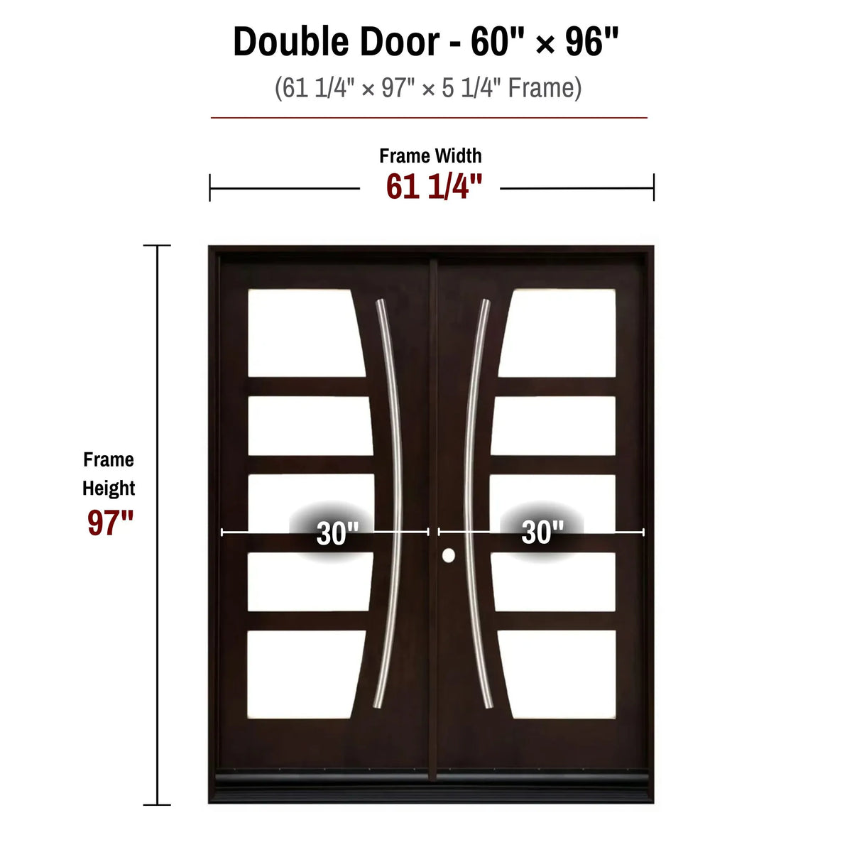 60 x 96 solid wood double front entry door dimensions and frame size diagram for M1012 door