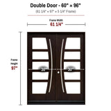 60 x 96 solid wood double front entry door dimensions and frame size diagram for M1012 door
