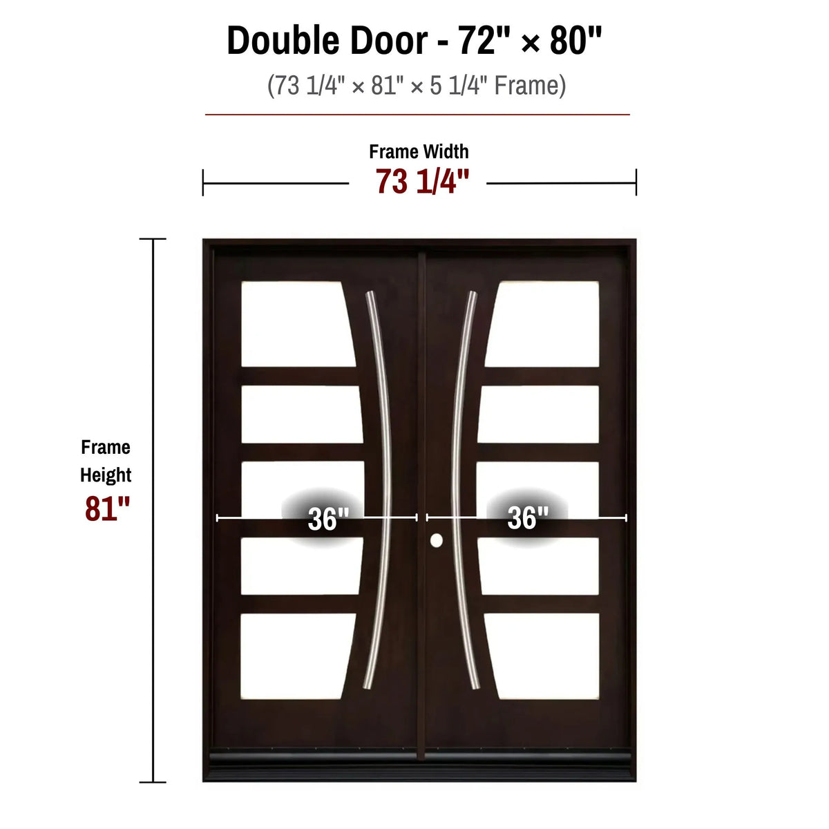 72 x 80 solid wood double front entry door dimensions and frame size diagram for M1012 door