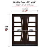 72 x 80 solid wood double front entry door dimensions and frame size diagram for M1012 door