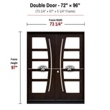 72 x 96 solid wood double front entry door dimensions and frame size diagram for M1012 door