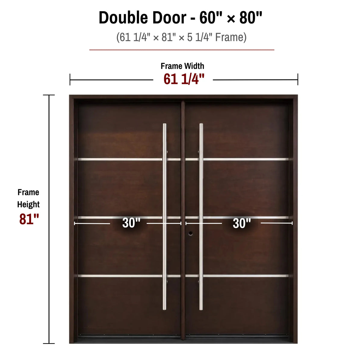 60 x 80 solid wood double front entry door dimensions and frame size diagram for M5P door