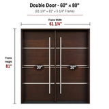60 x 80 solid wood double front entry door dimensions and frame size diagram for M5P door