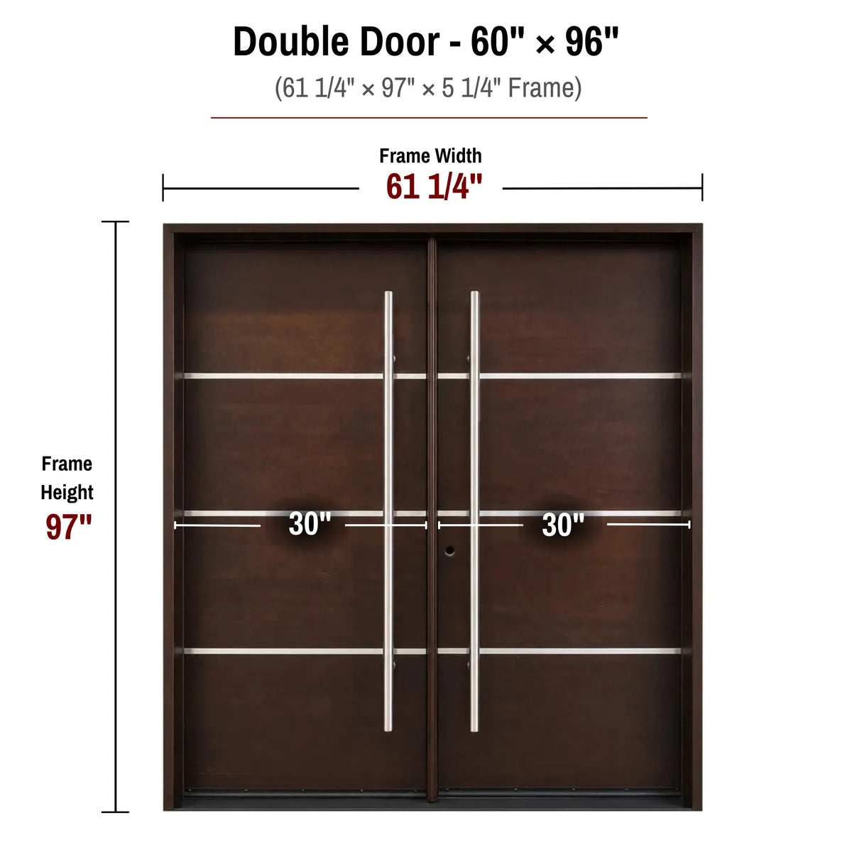 60 x 96 solid wood double front entry door dimensions and frame size diagram for M5P door