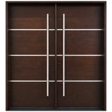 Double front entry door with solid panel design and classic styling, straight-on exterior view