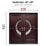 60 x 80 solid wood double front entry door dimensions and frame size diagram