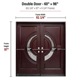 60 x 96 solid wood double front entry door dimensions and frame size diagram