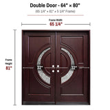 64 x 80 solid wood double front entry door dimensions and frame size diagram