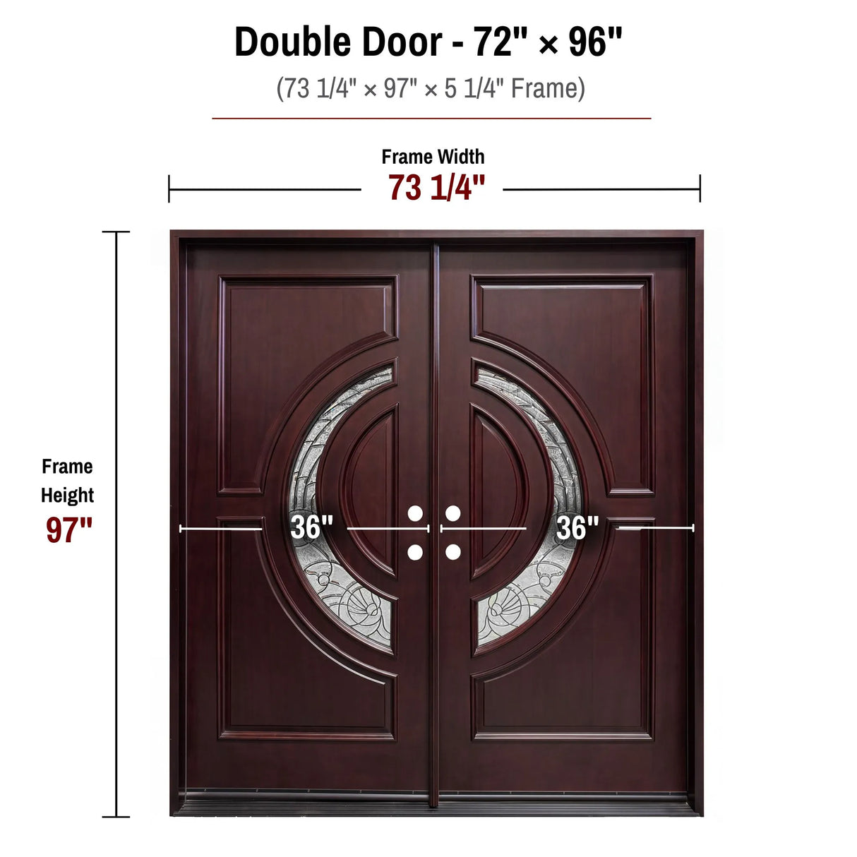 72 x 96 solid wood double front entry door dimensions and frame size diagram