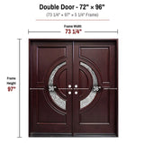 72 x 96 solid wood double front entry door dimensions and frame size diagram