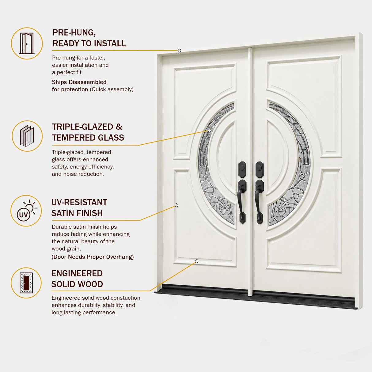 Solid Wood Exterior Door M580E-White