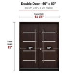 60 x 80 solid wood double front entry door dimensions and frame size diagram for M5P door