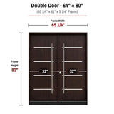 64 x 80 solid wood double front entry door dimensions and frame size diagram for M5P door