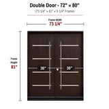 72 x 80 solid wood double front entry door dimensions and frame size diagram for M5P door