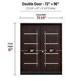 72 x 96 solid wood double front entry door dimensions and frame size diagram for M5P door